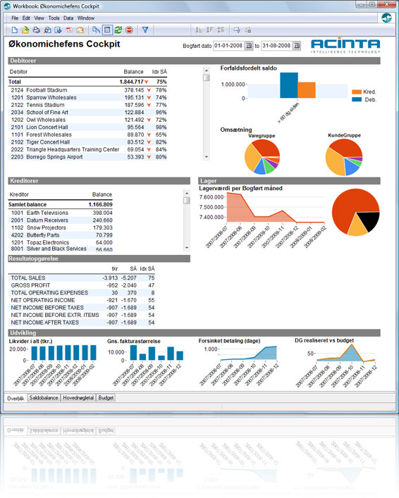 Business Intelligence dashboard til Dynamics Ax/Axapta, der giver økonomichefen det daglige overblik